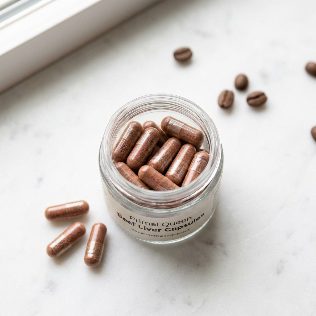 Unbranded presentation of Primal Queen Beef Liver Capsules