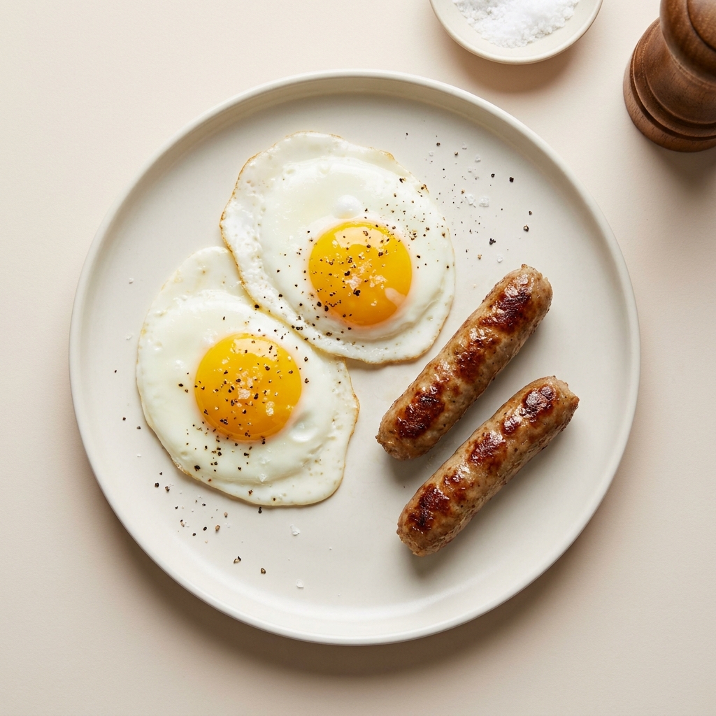 Protein-Packed Breakfast with Eggs and Turkey Sausage, prepared as a finished Lila recipe