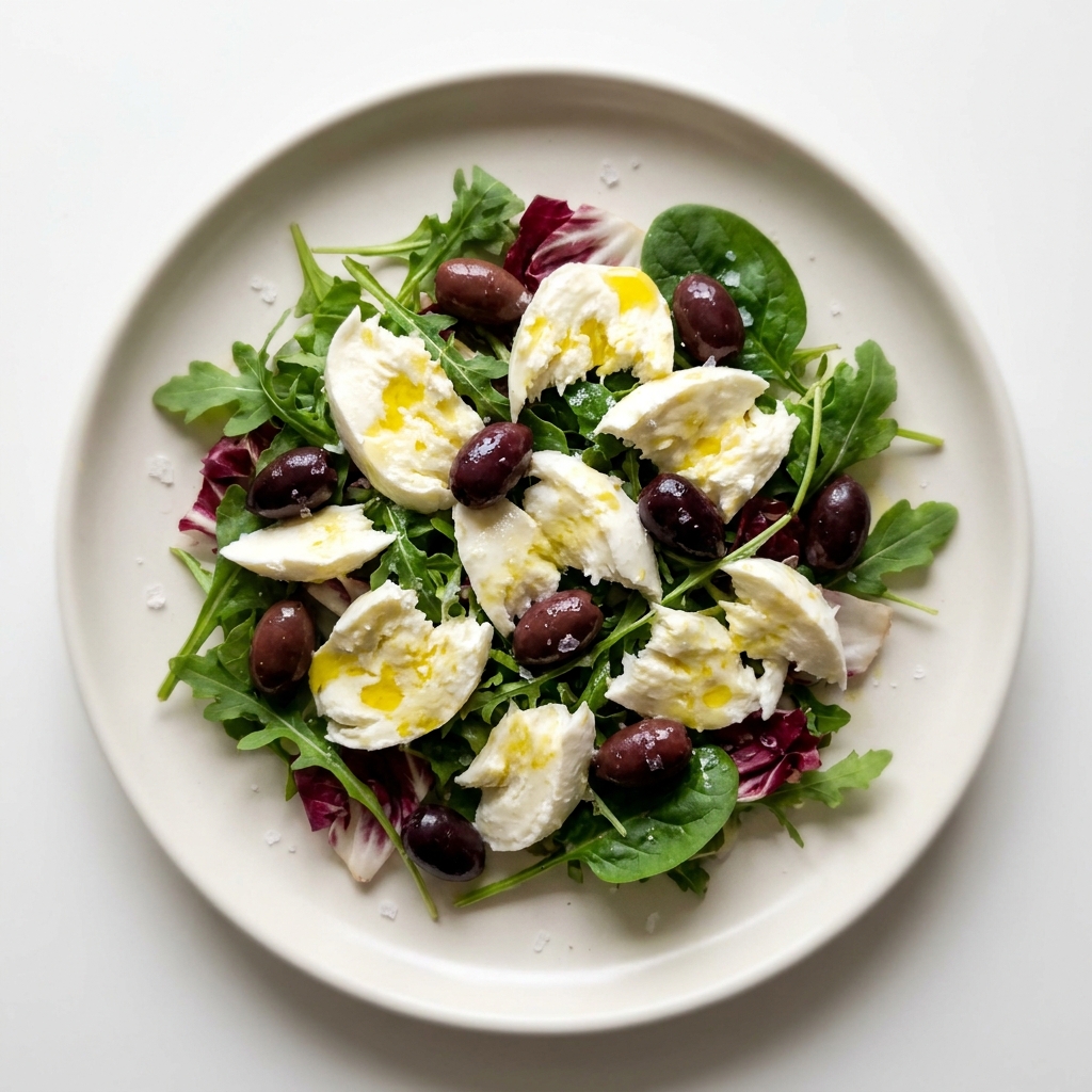 Fresh Mozzarella Caprese Salad with Black Olives, prepared as a finished Lila recipe