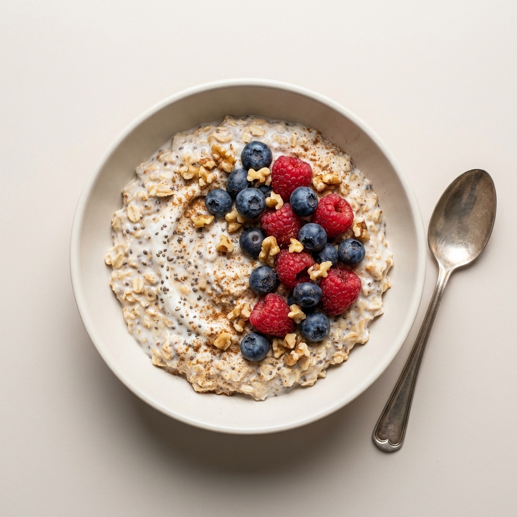 Creamy Oatmeal Yogurt Bowl with Berries, prepared as a finished Lila recipe