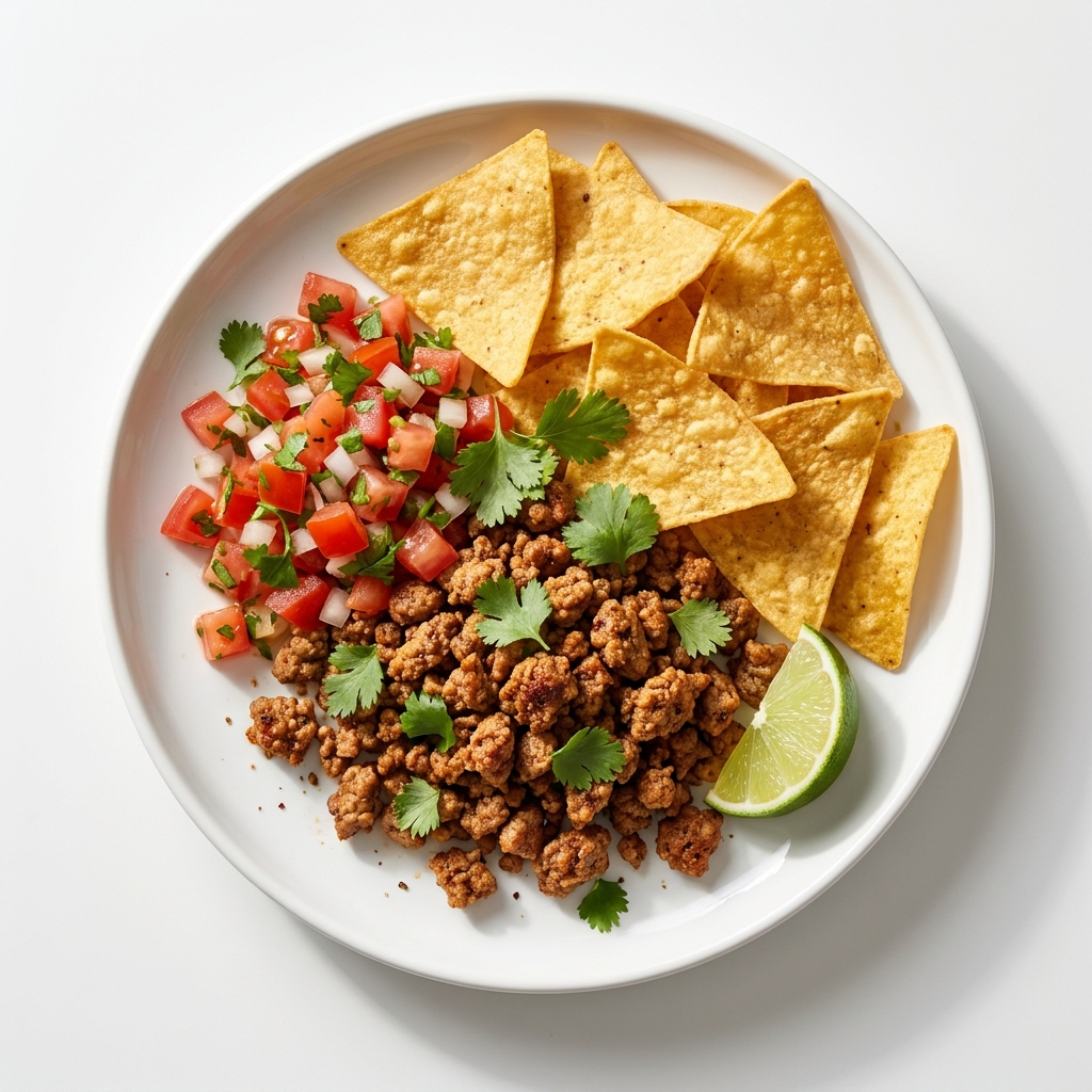 Turkey Taco Plate with Corn Tortilla Chips, prepared as a finished Lila recipe