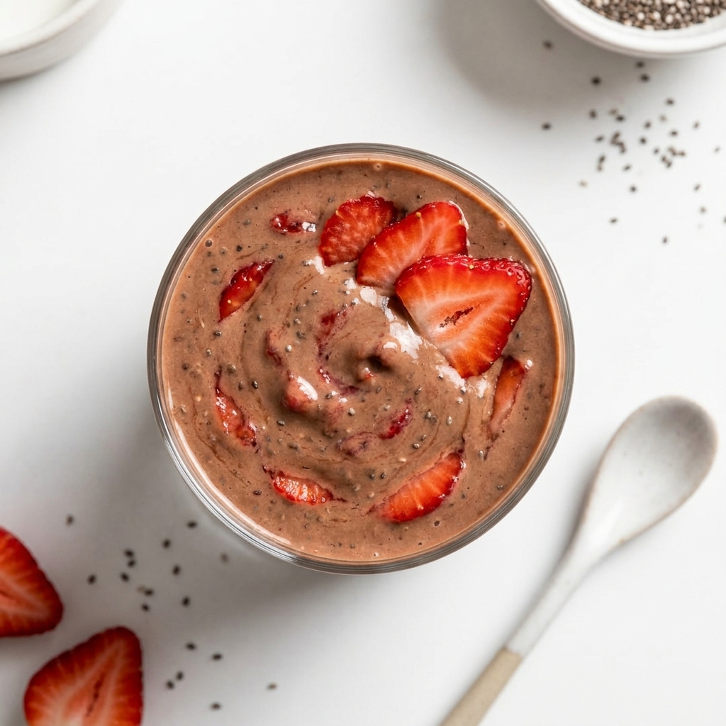 Chocolate Strawberry Chia Smoothie, prepared as a finished Lila recipe