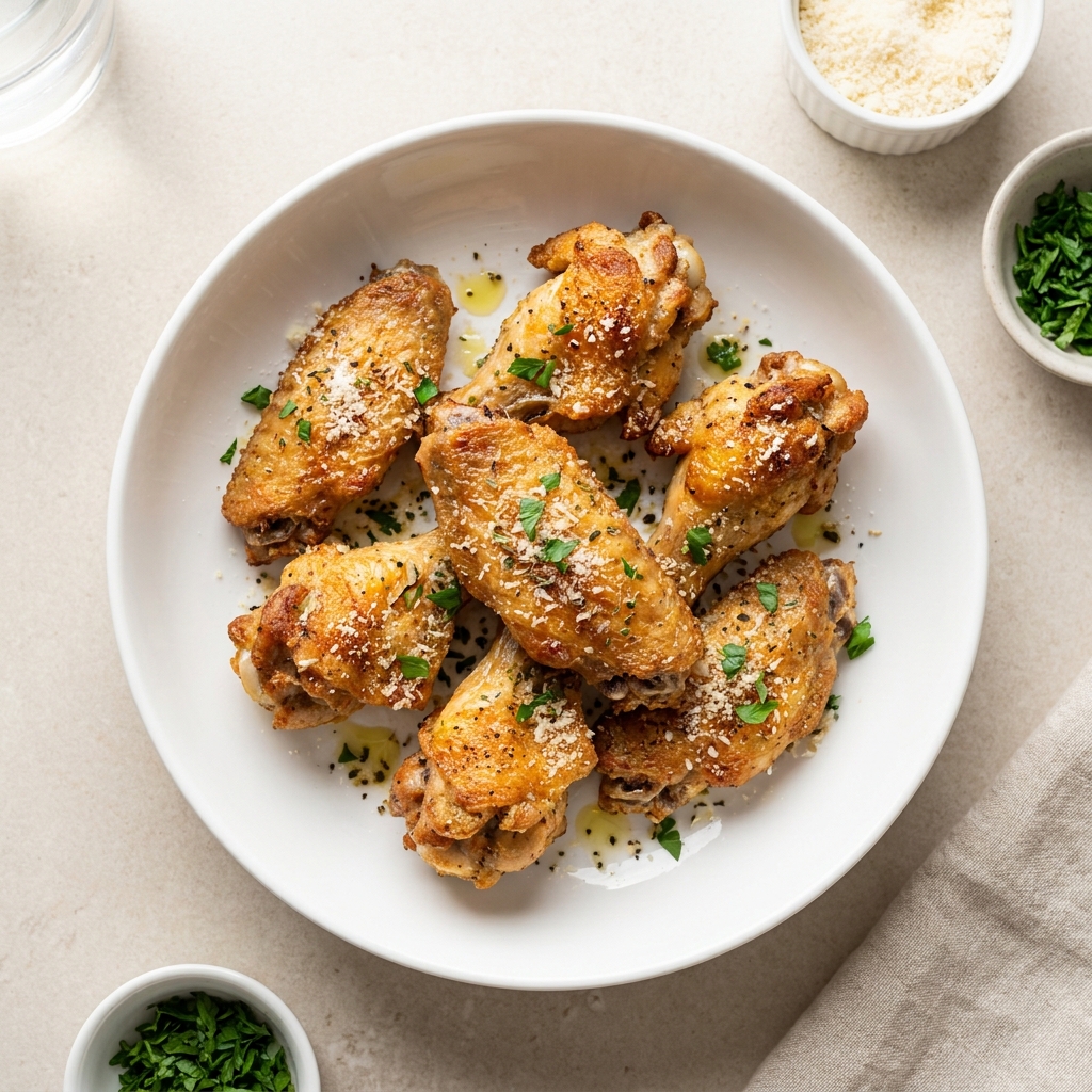 Crispy Garlic Parmesan Baked Wings, prepared as a finished Lila recipe