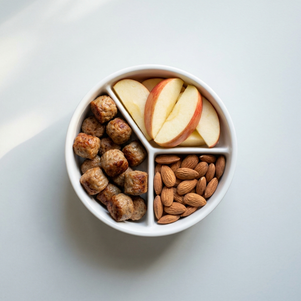 Turkey Sausage and Apple Bento Snack Box, prepared as a finished Lila recipe