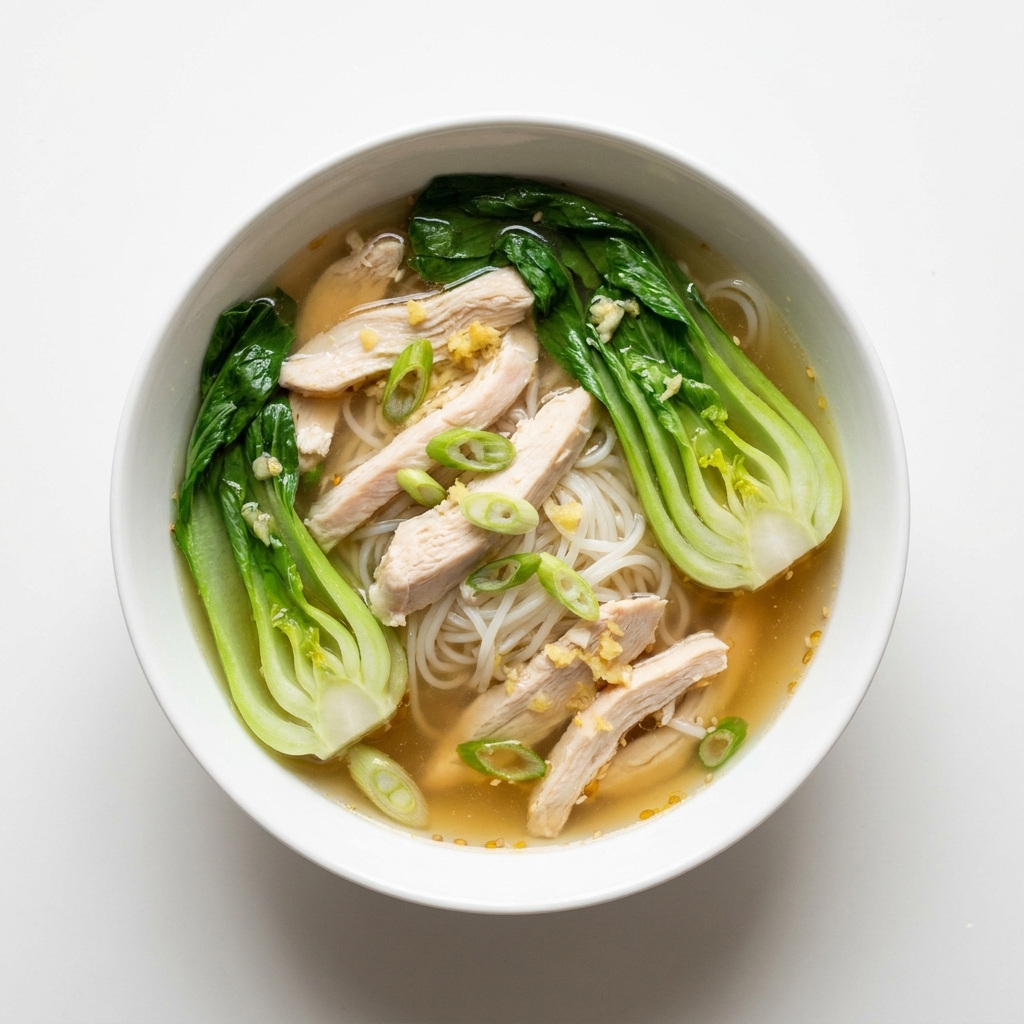 Ginger Chicken and Bok Choy Broth Bowl, prepared as a finished Lila recipe