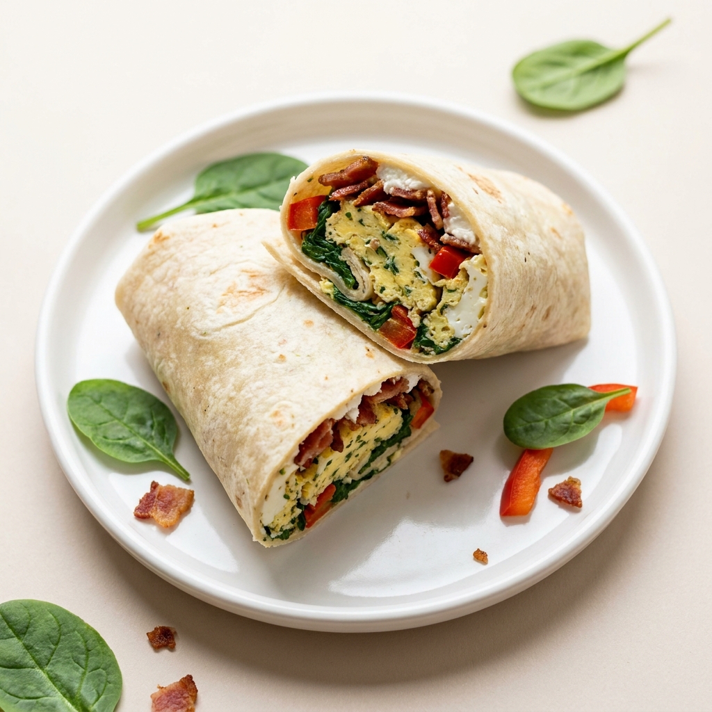 Paleo Bacon And Egg Breakfast Wrap, prepared as a finished Lila recipe