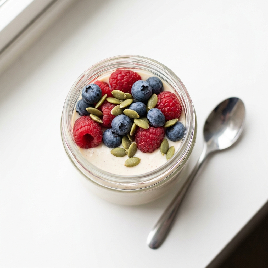 Vanilla Berry Protein Parfait, prepared as a finished Lila recipe