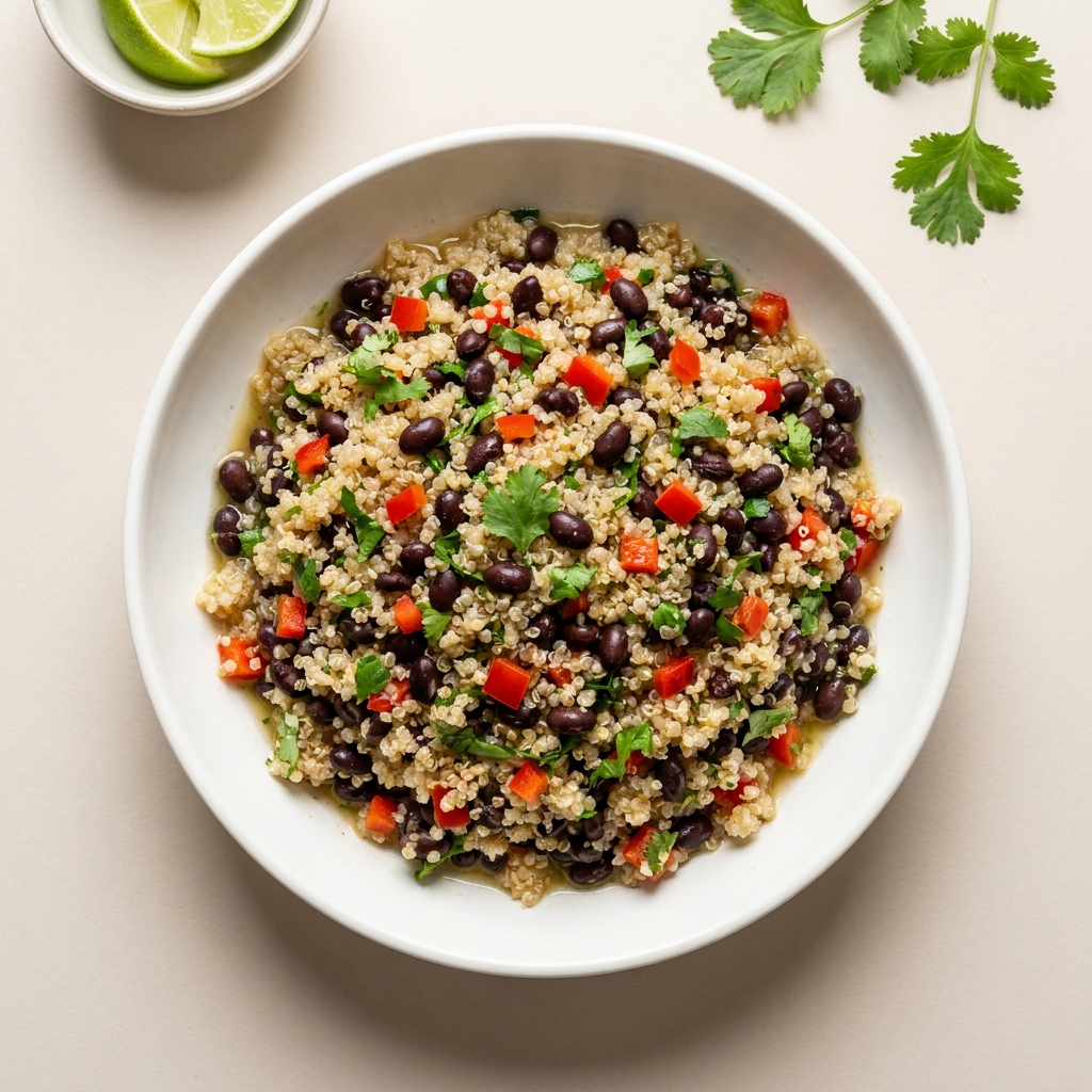 Mexican-Inspired Black Bean and Quinoa Salad, prepared as a finished Lila recipe