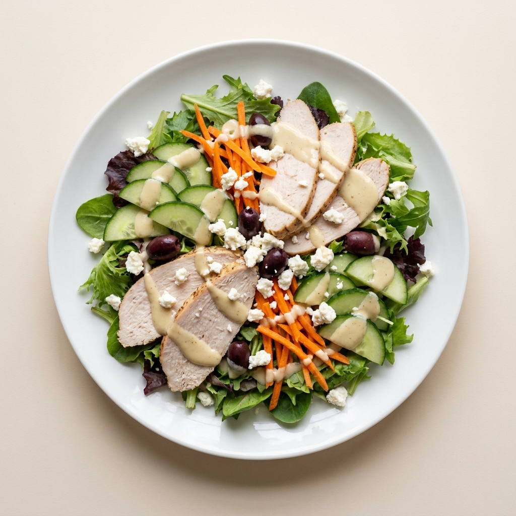 Easy Tahini Drizzled Turkey and Feta Plate, prepared as a finished Lila recipe