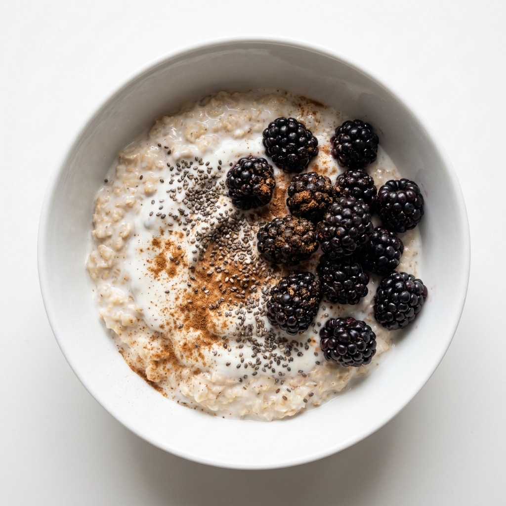 Sustained Energy Berry Oatmeal Bowl, prepared as a finished Lila recipe