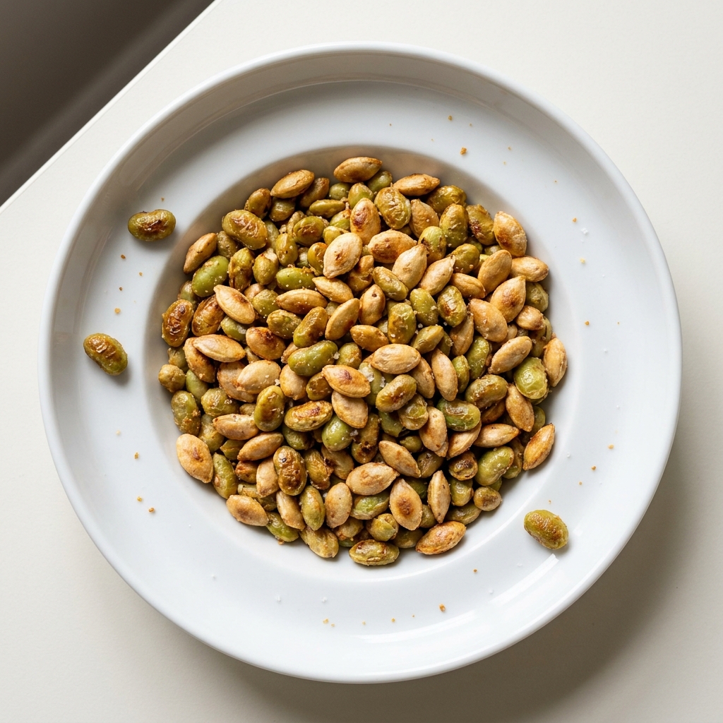 Crispy Roasted Edamame And Pepitas, prepared as a finished Lila recipe