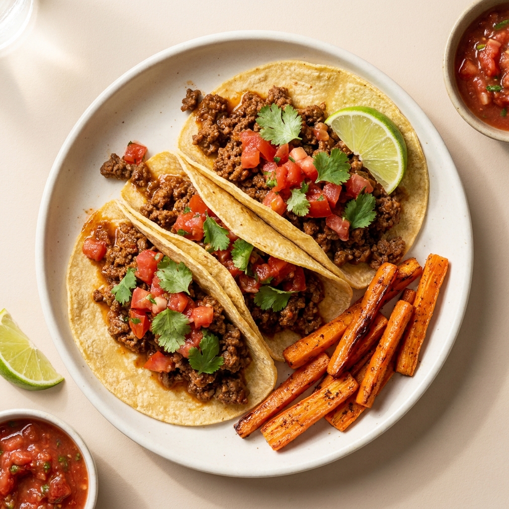Warm Spice Beef Tacos With Cumin Carrots, prepared as a finished Lila recipe