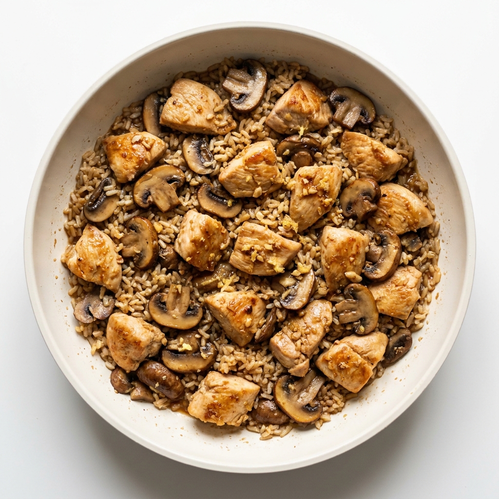 One Pan Garlic Tamari Chicken and Rice, prepared as a finished Lila recipe