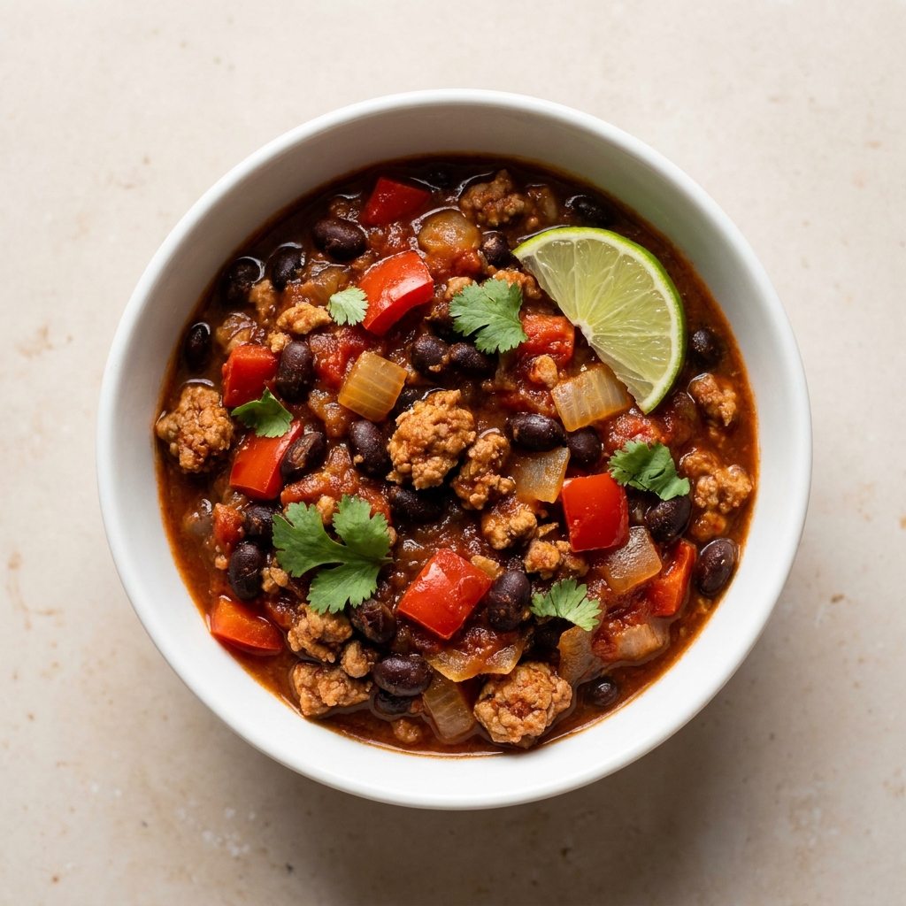 Batch-Prep Slow Cooker Turkey And Black Bean Chili, prepared as a finished Lila recipe