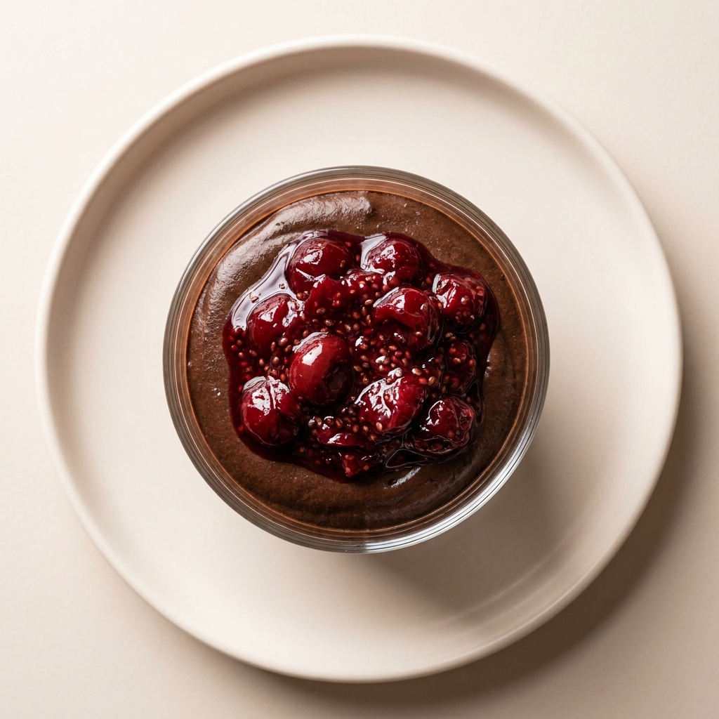Tart Cherry and Dark Chocolate Mousse, prepared as a finished Lila recipe