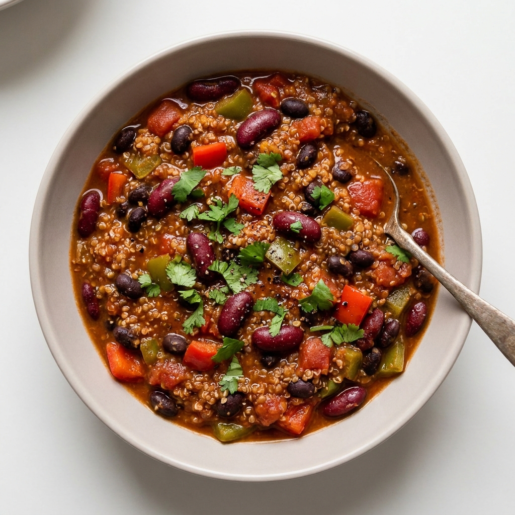 Hearty Quinoa Bean Chili for Hormonal Balance, prepared as a finished Lila recipe