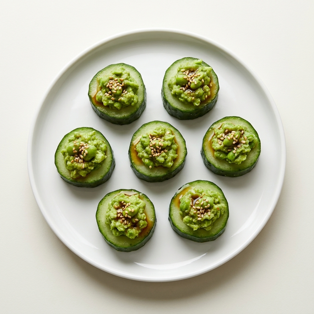 Crispy Edamame And Sesame Cucumber Bites, prepared as a finished Lila recipe