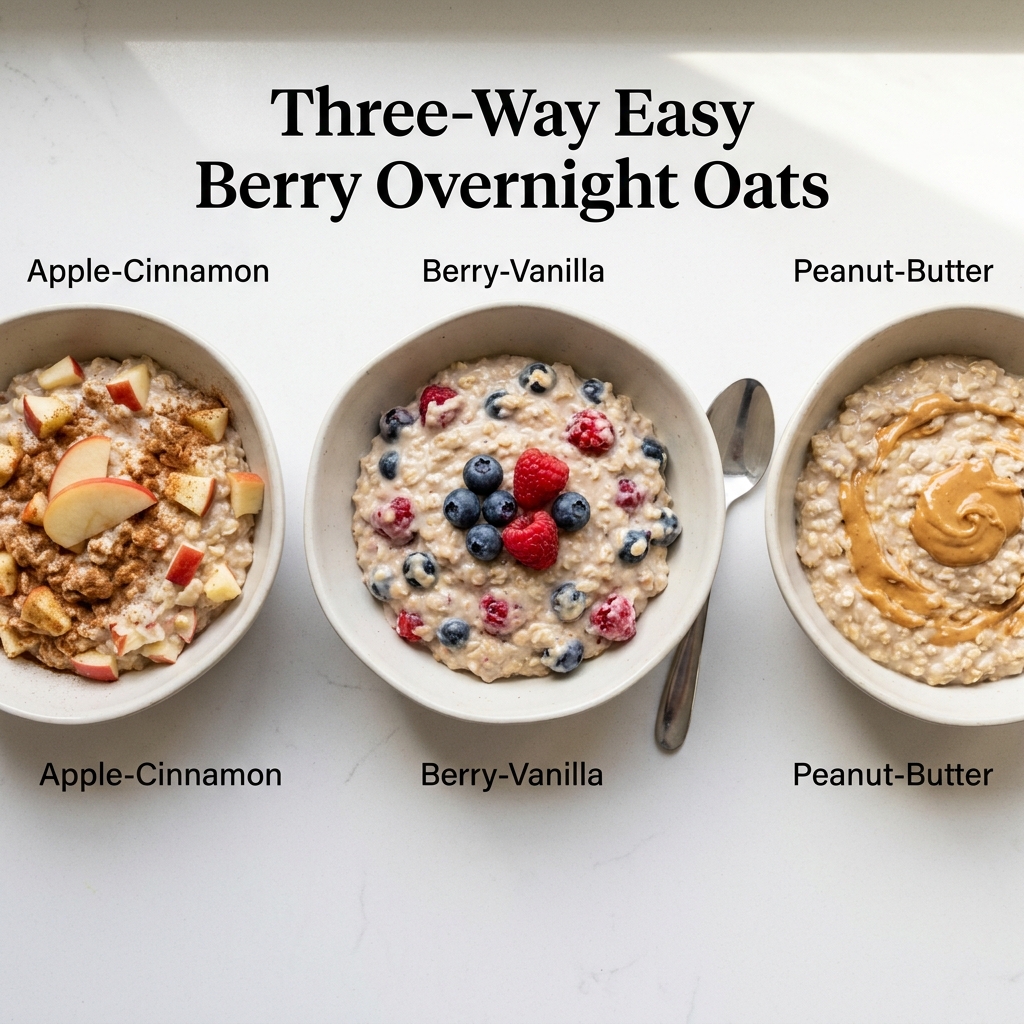 Three-Way Easy Berry Overnight Oats, prepared as a finished Lila recipe