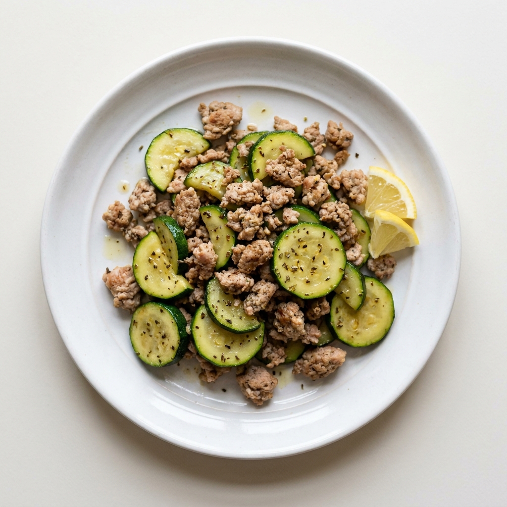 Turkey And Zucchini Summer Squash Sauté, prepared as a finished Lila recipe