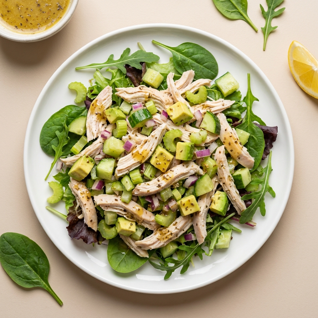 Zesty Lemon Herb Chicken Salad, prepared as a finished Lila recipe