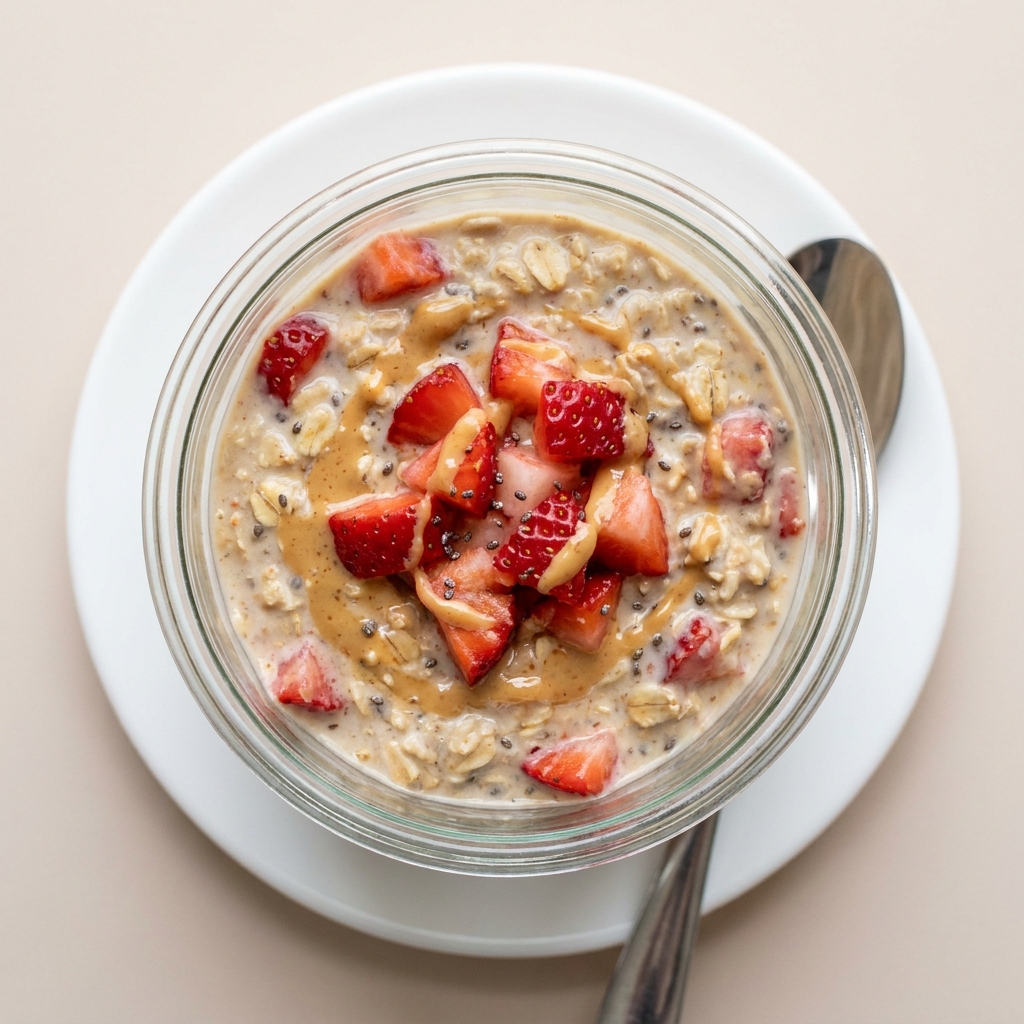 Strawberry Peanut Butter Overnight Oats, prepared as a finished Lila recipe