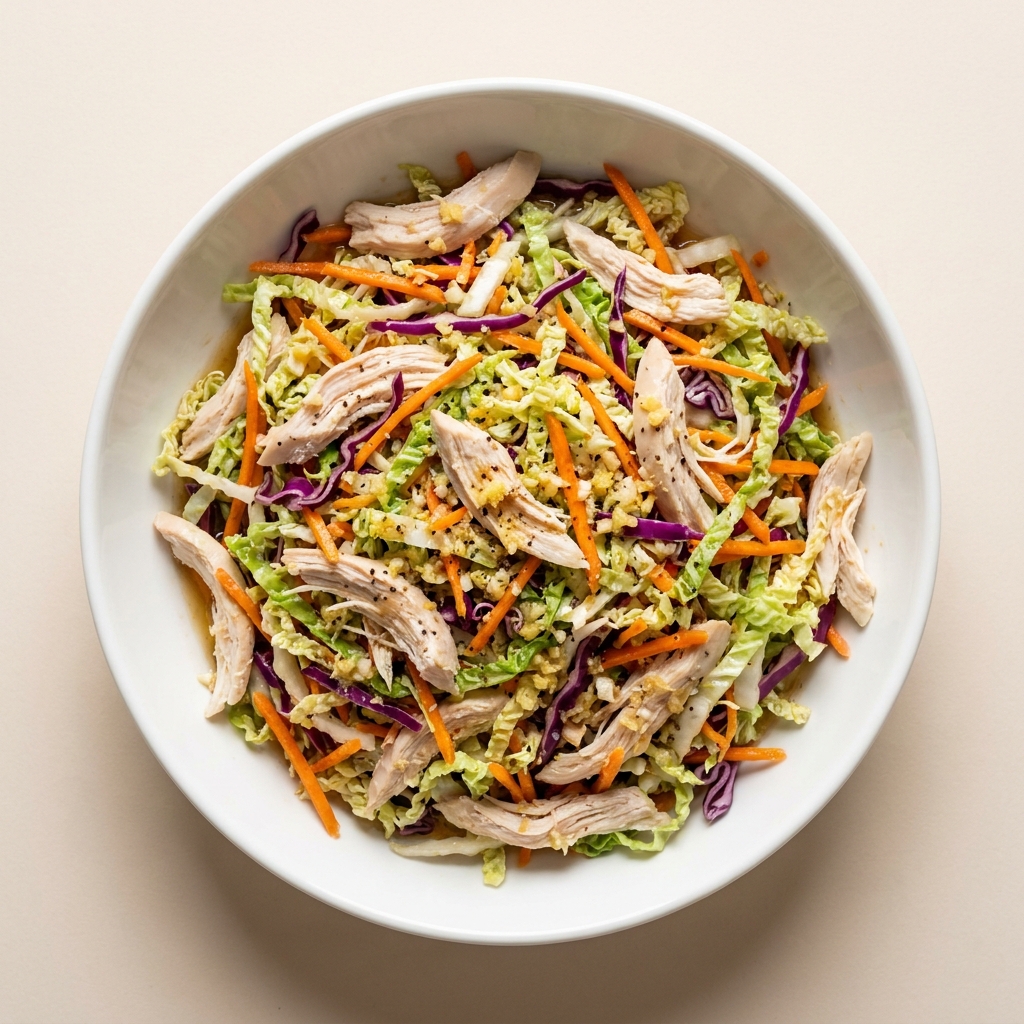 Ginger Sesame Chicken Cabbage Salad, prepared as a finished Lila recipe