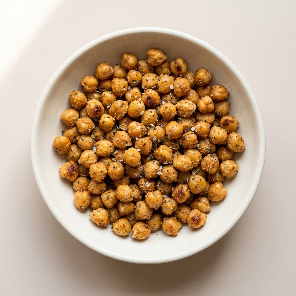 Crispy Garlic Herb Roasted Chickpeas, prepared as a finished Lila recipe