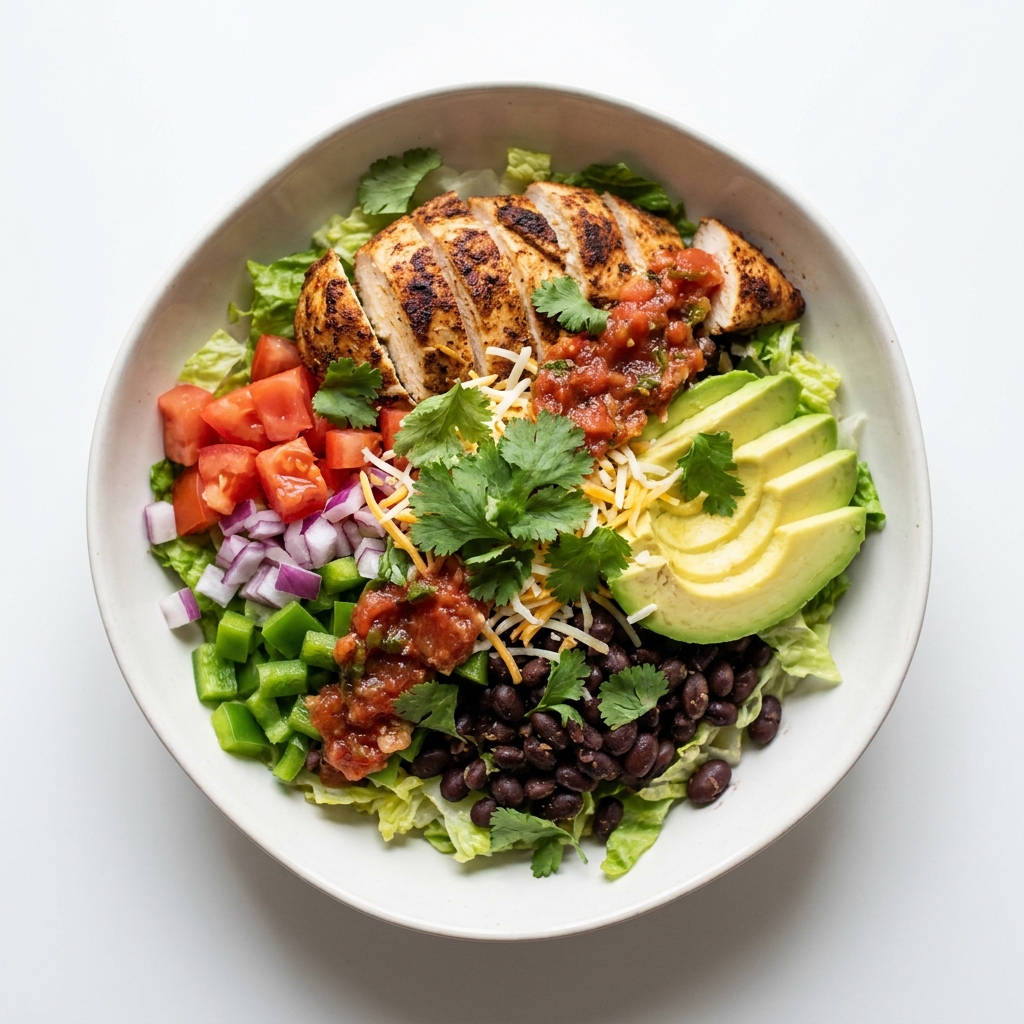 High Fiber Black Bean Taco Bowl, prepared as a finished Lila recipe