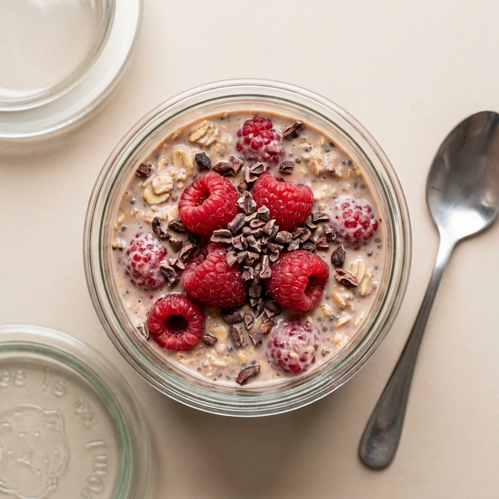 Chocolate Berry Overnight Oats, prepared as a finished Lila recipe