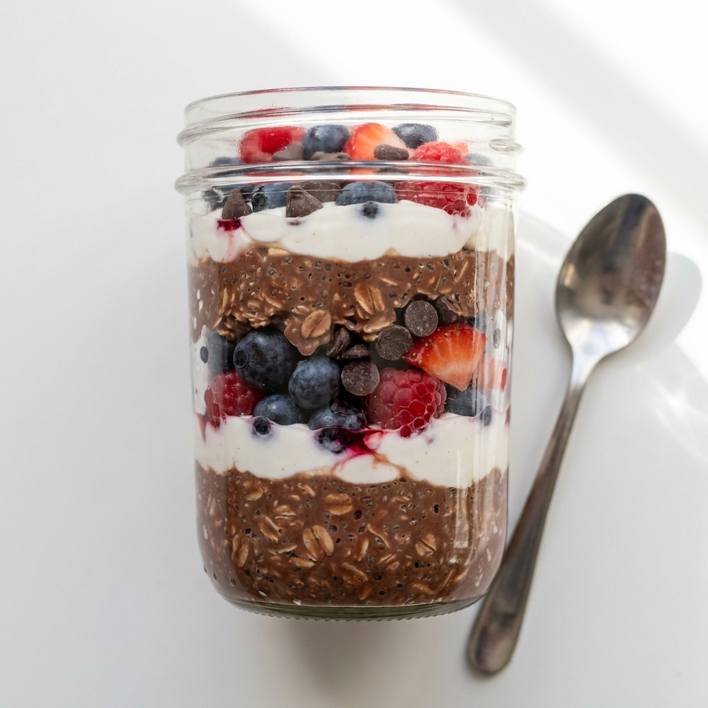 Chocolate Berry Overnight Skyr Oats, prepared as a finished Lila recipe