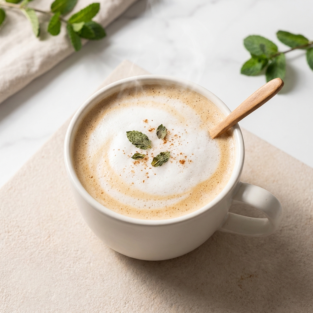 Cozy Peppermint Protein Tea Latte, prepared as a finished Lila recipe