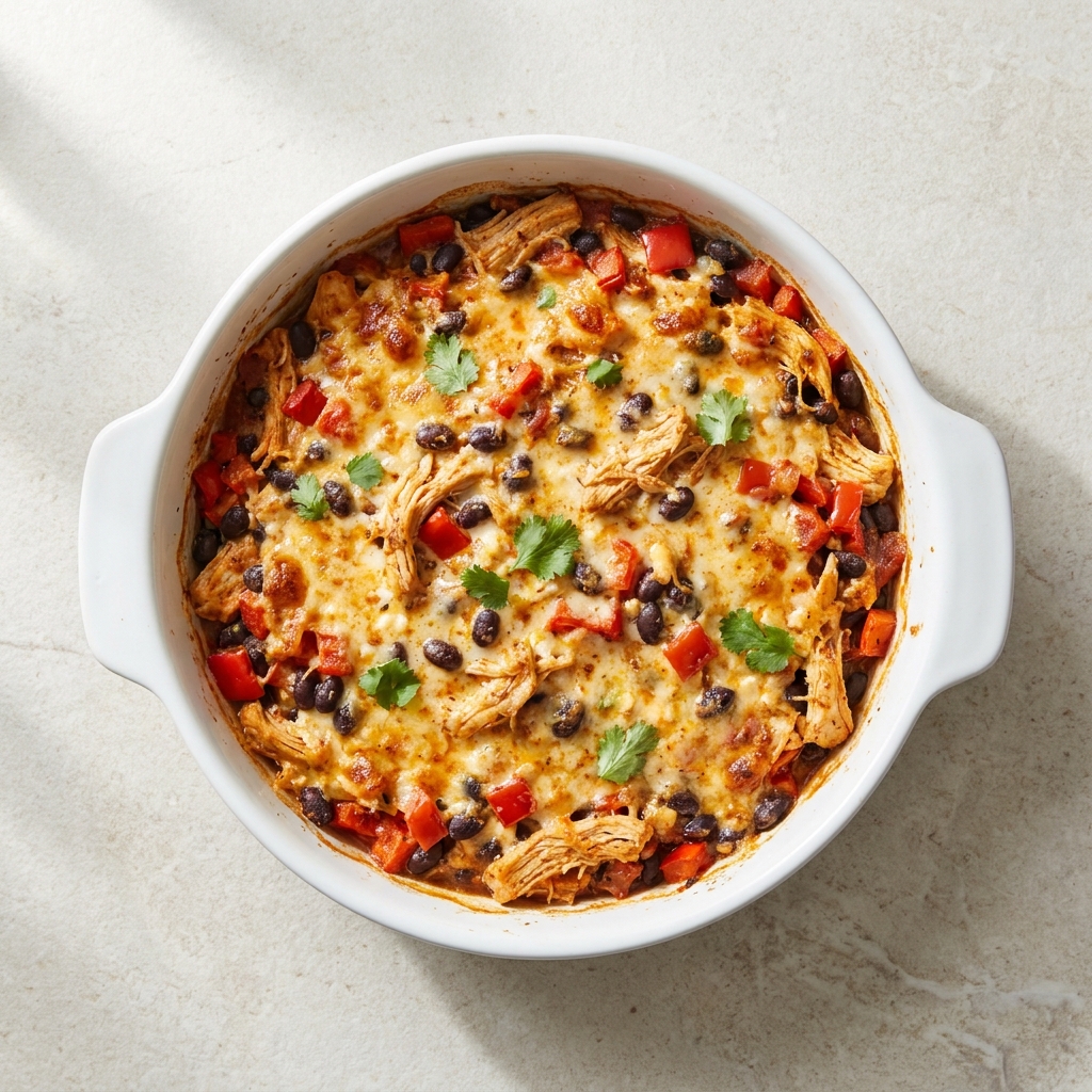 High-Protein Chicken Enchilada Bake, prepared as a finished Lila recipe