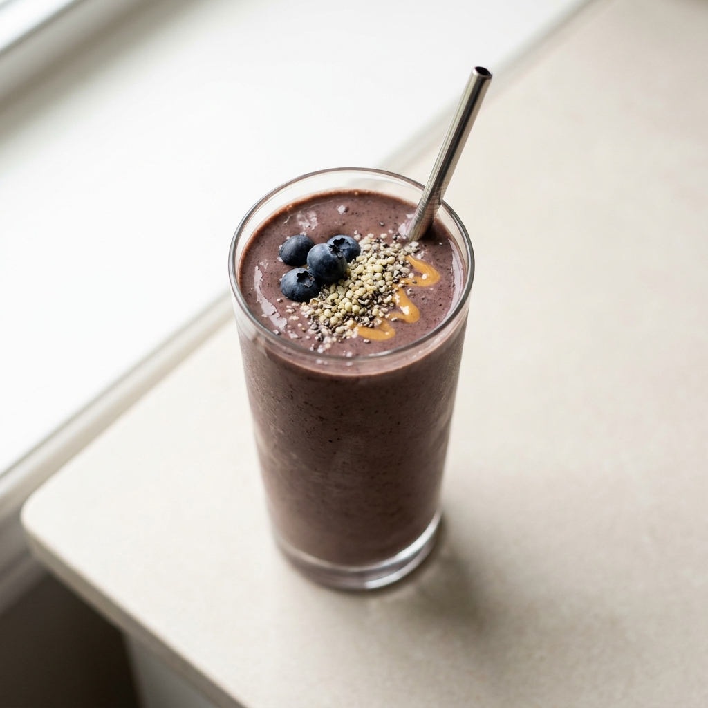 Peanut Butter Blueberry Power Shake, prepared as a finished Lila recipe