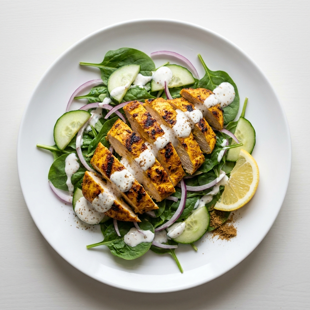 Tandoori Chicken Salad Plate, prepared as a finished Lila recipe