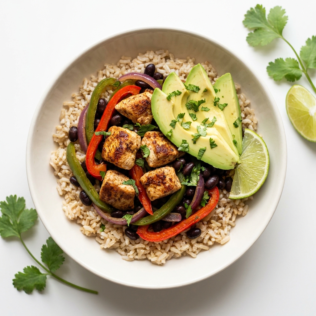 Mexican Lime Chicken and Black Bean Bowl, prepared as a finished Lila recipe