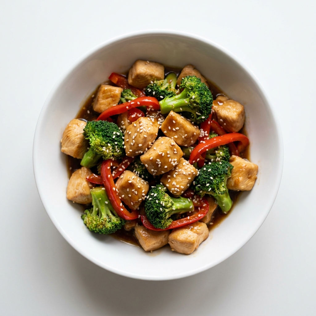Quick Ginger Sesame Chicken and Broccoli Stir-fry, prepared as a finished Lila recipe