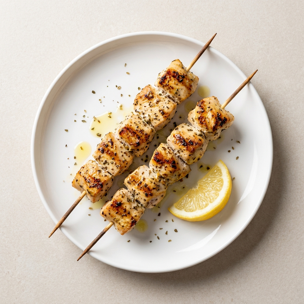 Mediterranean Lemon Herb Chicken Skewers, prepared as a finished Lila recipe