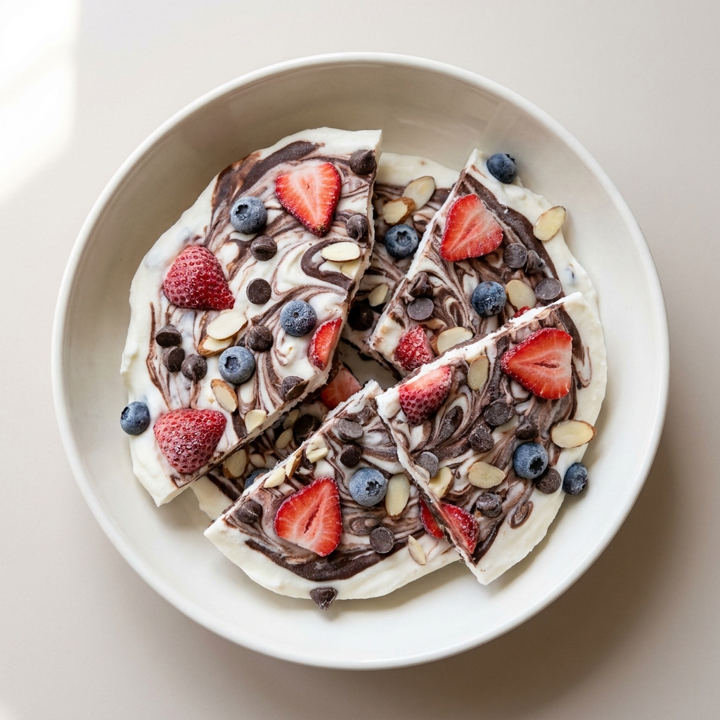 Chocolate Swirl Berry Yogurt Bark, prepared as a finished Lila recipe