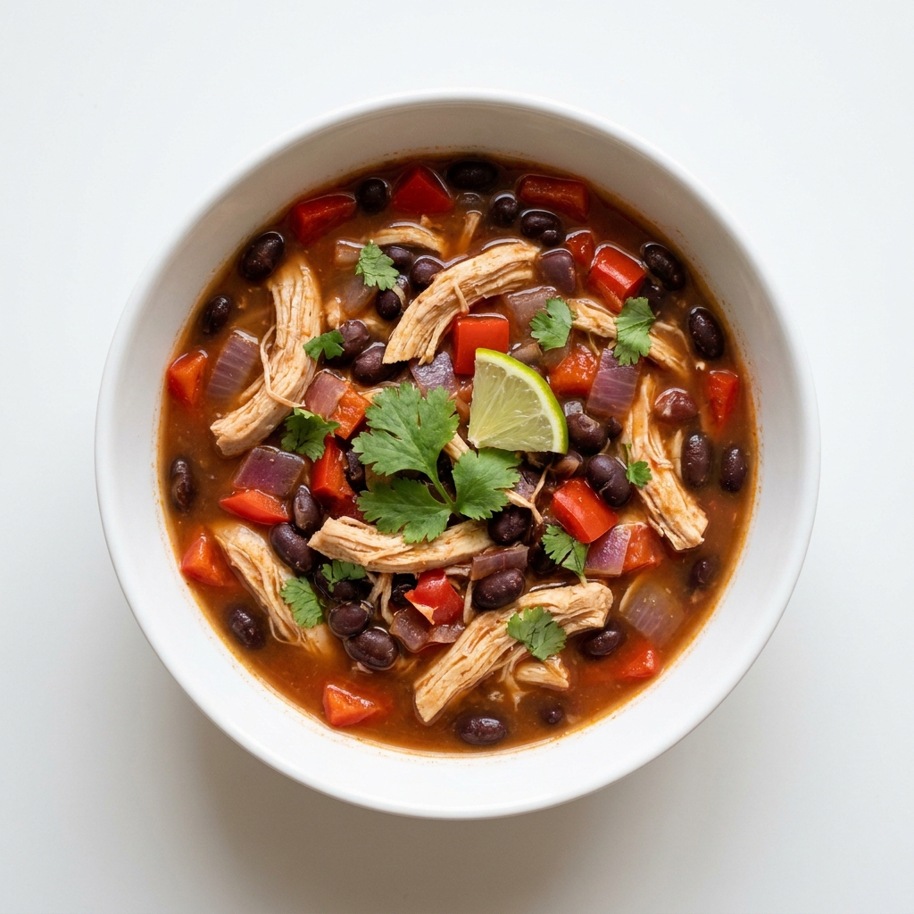 Mexican Chicken and Black Bean Soup, prepared as a finished Lila recipe