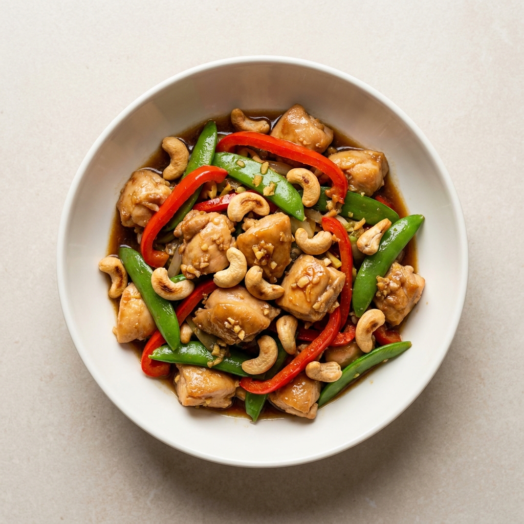 Thai Ginger Chicken and Cashew Stir-fry, prepared as a finished Lila recipe
