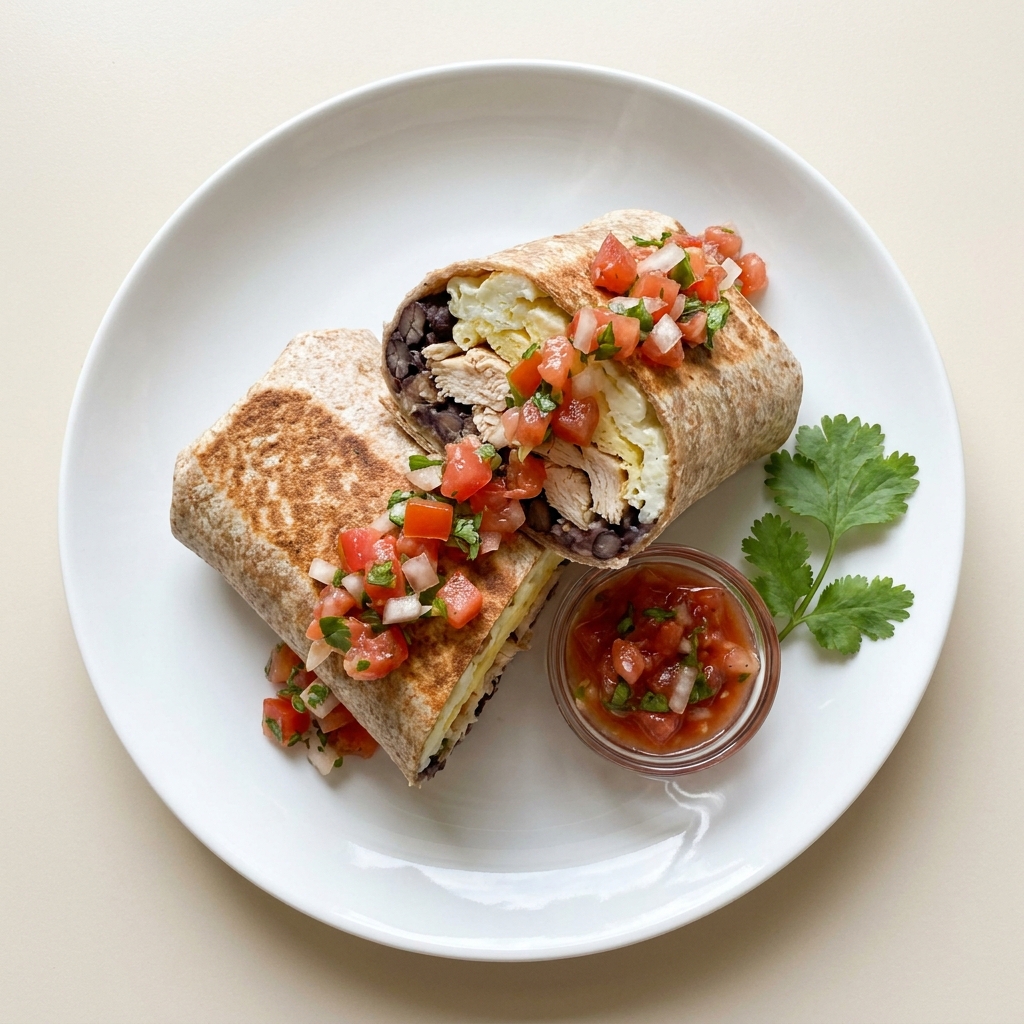 Mexican Black Bean and Egg White Breakfast Wrap, prepared as a finished Lila recipe