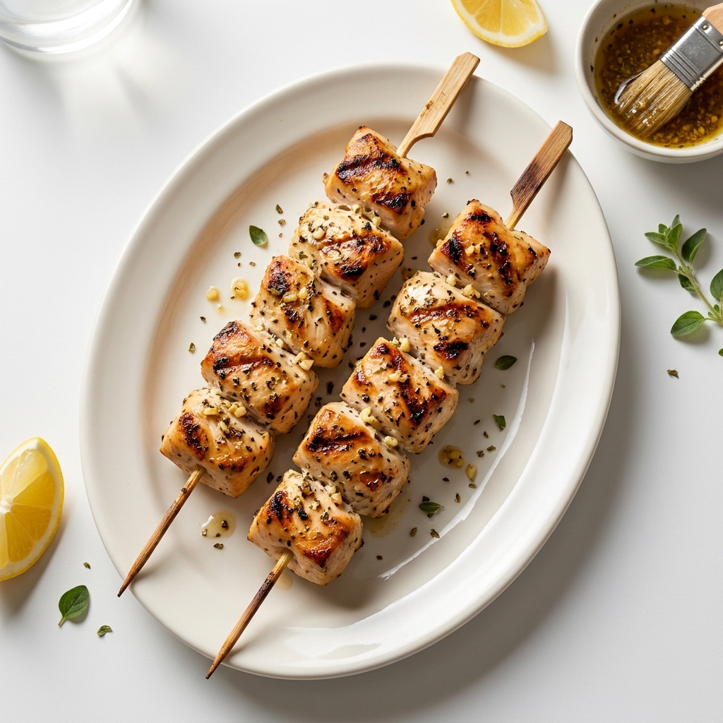 Mediterranean Lemon-Herb Chicken Skewers, prepared as a finished Lila recipe