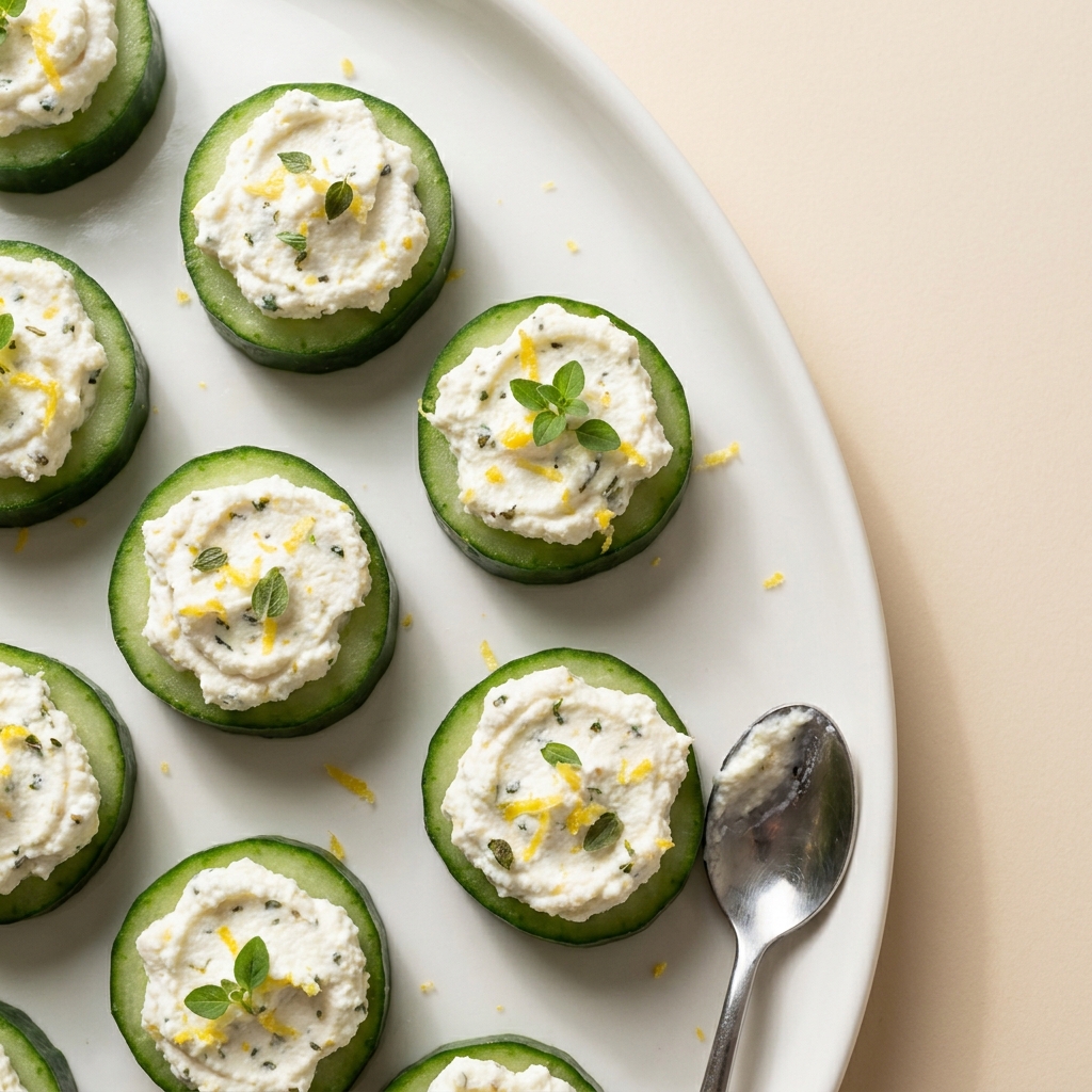 Herbed Lemon Ricotta and Cucumber Bites, prepared as a finished Lila recipe