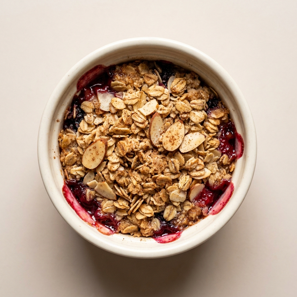 Warm Berry and Almond Oat Crumble, prepared as a finished Lila recipe