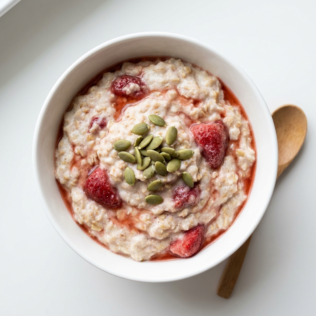 High Protein Strawberry Egg White Oatmeal, prepared as a finished Lila recipe