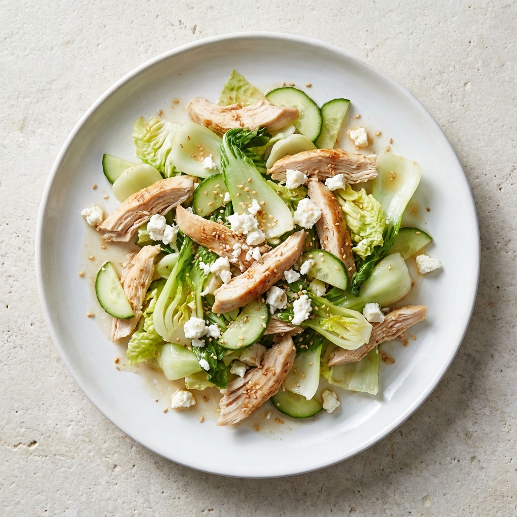 Sesame Ginger Chicken Salad With Feta And Bok Choy, prepared as a finished Lila recipe