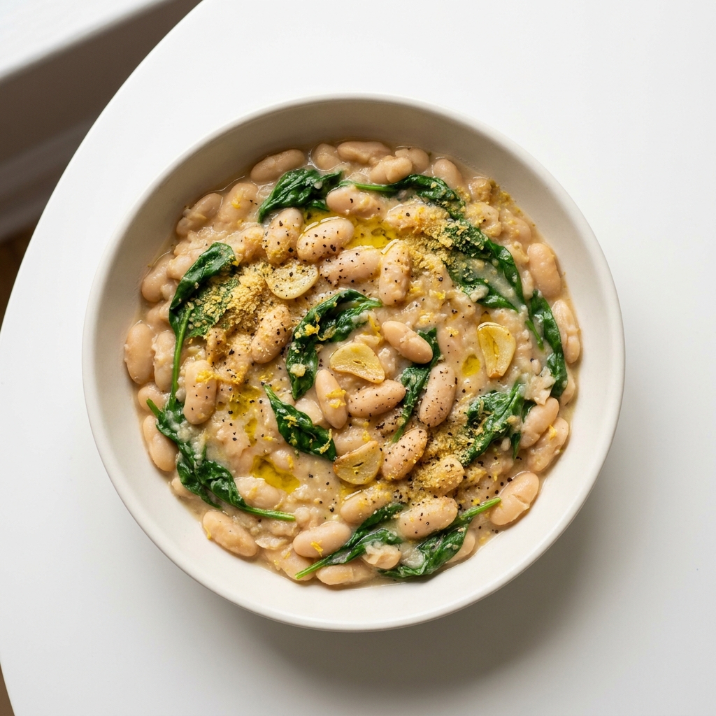 Warm Lemon Garlic White Bean Skillet, prepared as a finished Lila recipe