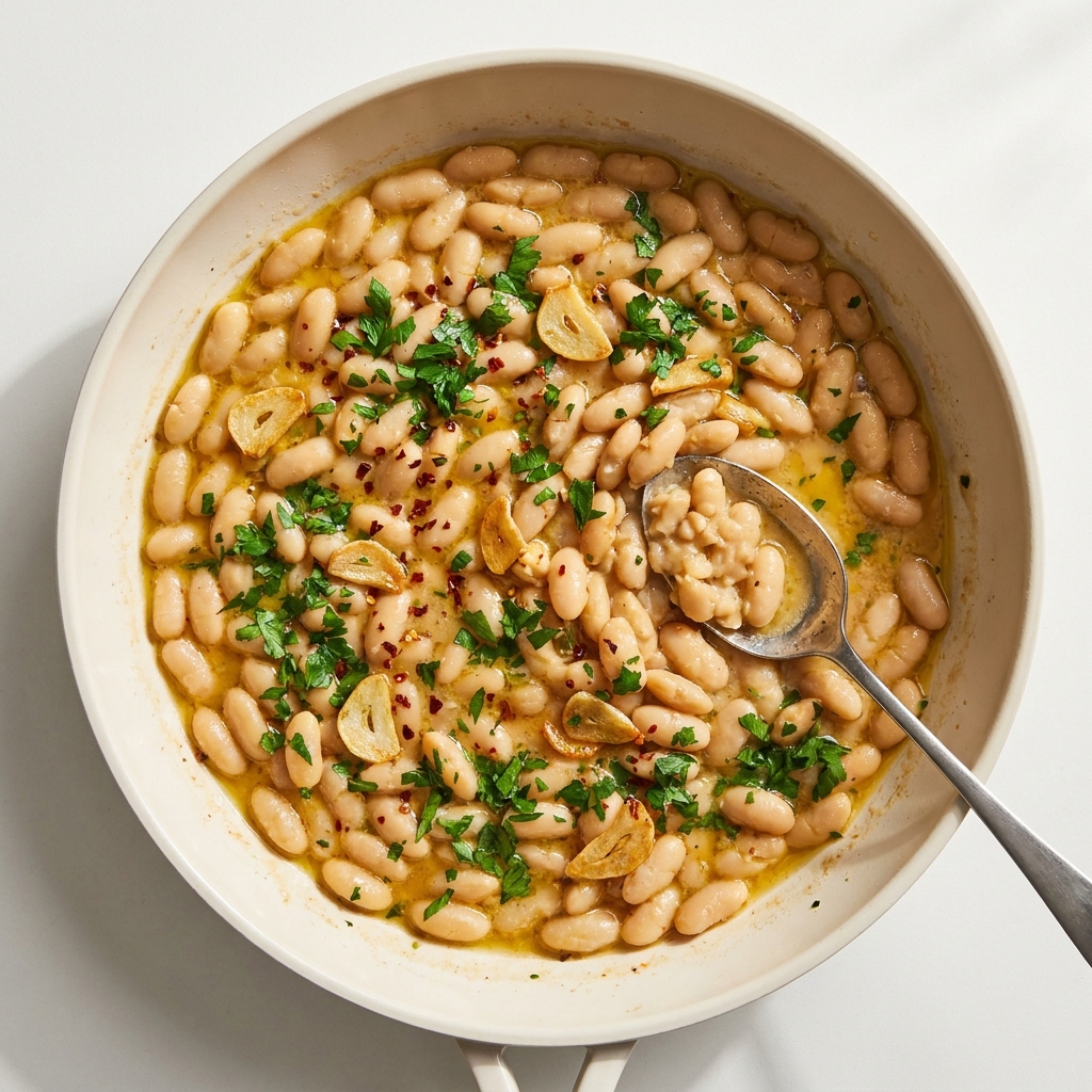 Lemon Garlic White Bean Skillet, prepared as a finished Lila recipe