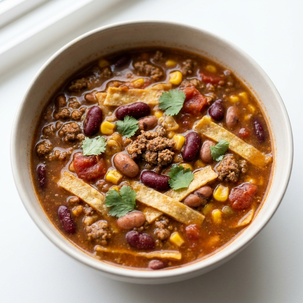 Hearty Bison and Bean Enchilada Soup, prepared as a finished Lila recipe