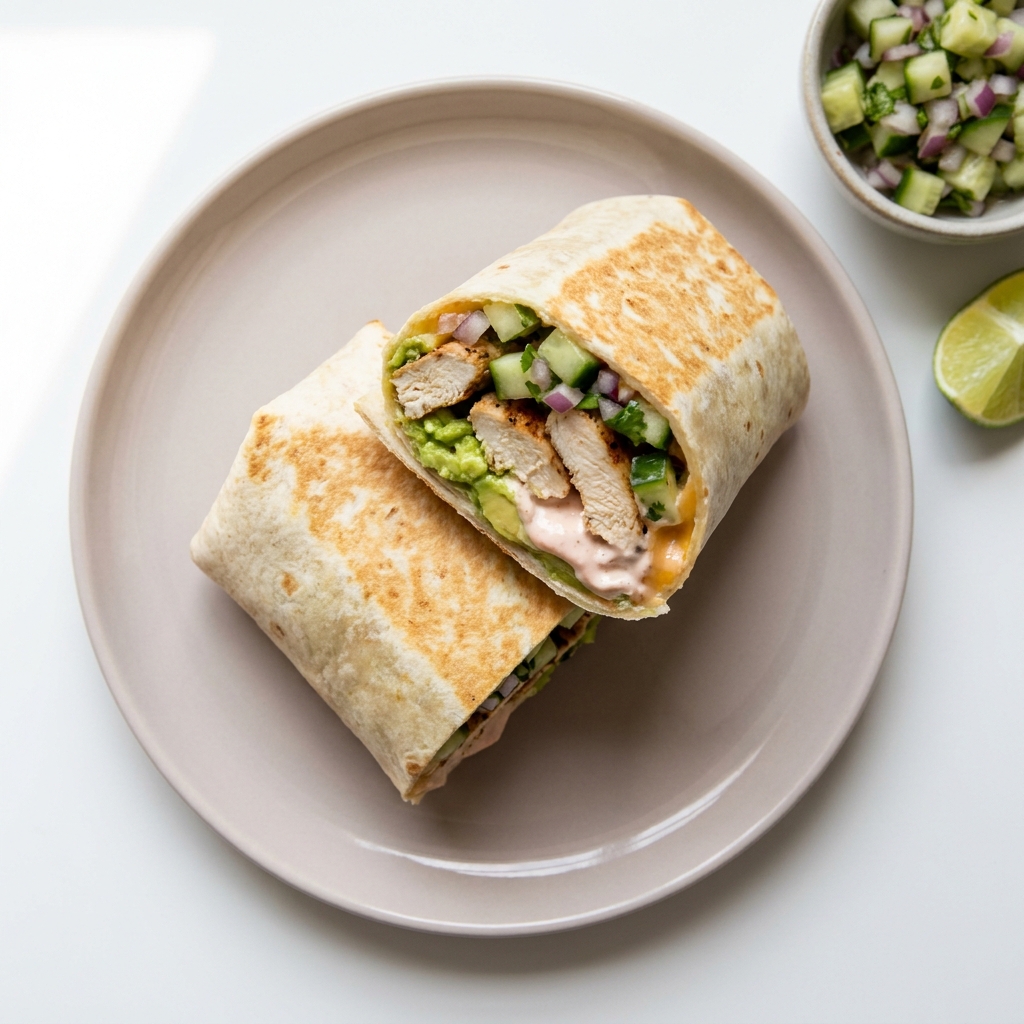 Low Carb Chicken Taco Burrito Wrap, prepared as a finished Lila recipe